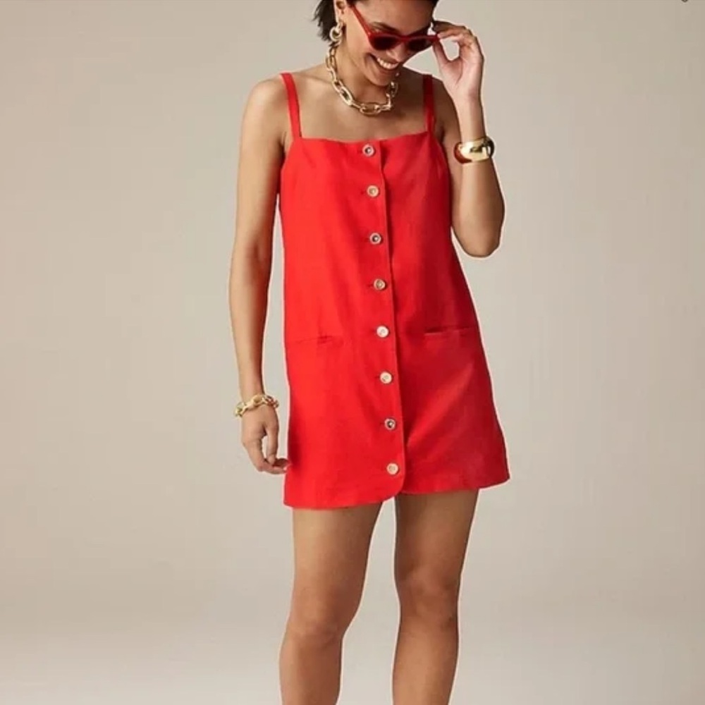 Jcrew Red linen Button-Down Dress
